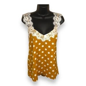 LARGE AKAIV MUSTARD YELLOW WHITE POLKA DOT SLEEVELESS BLOUSE